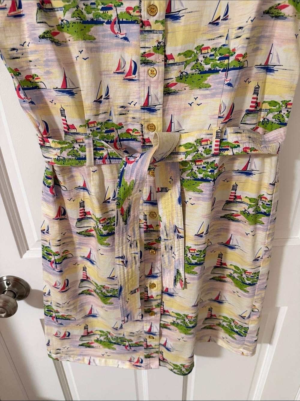 Island Republic Nautical Lighthouse & Sailboat Sleeveless Belted Shirt Dress 4 - Picture 4 of 7